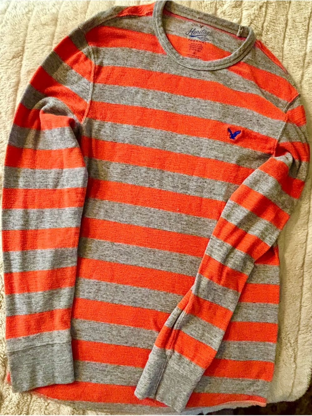 Aeropostale Orange and Gray Striped Long Sleeve Tee